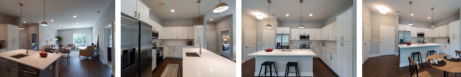 Kitchen Views of The Keystone Luxury 55+ apartment at the Bailey at Bridge Park in Dublin, Ohio.