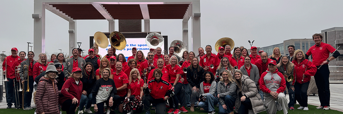 The Ohio State University Marching Band at The Bailey at Bridge Park in Dublin, Ohio.